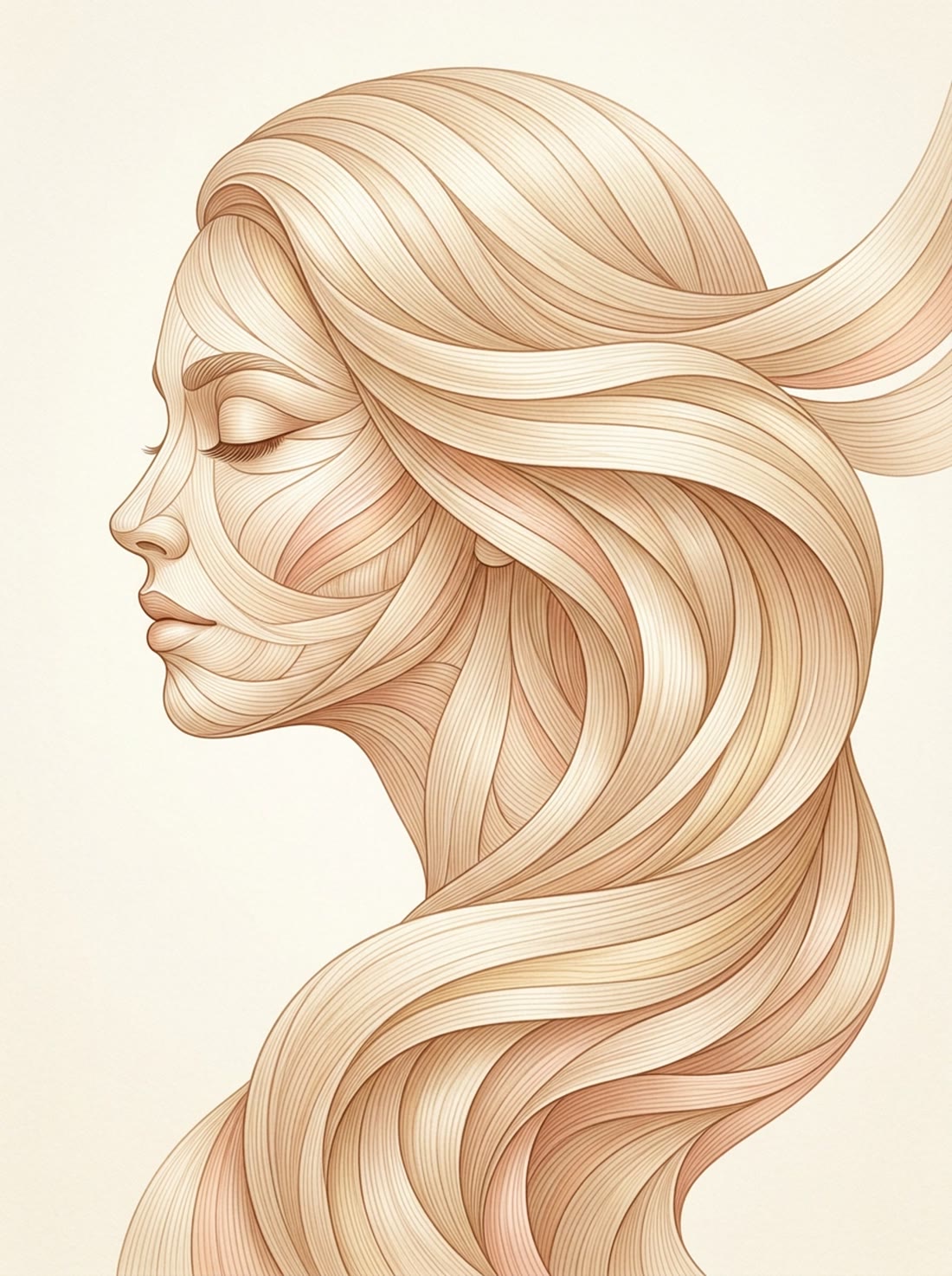 Ilustración de un perfil femenino formado por líneas doradas fluidas, símbolo de ÁMBAR