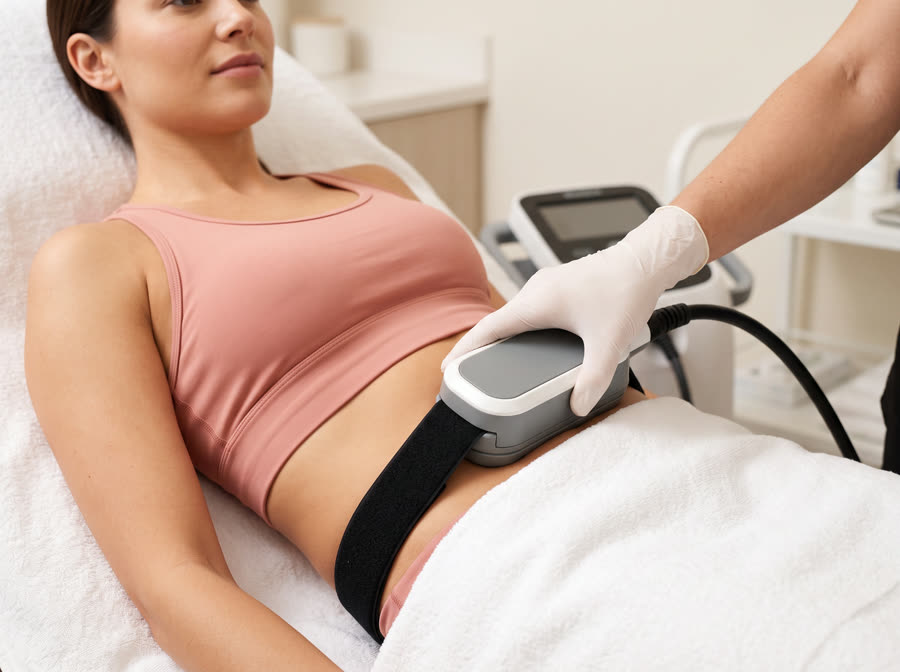 Dispositivo de tecnología corporal aplicado sobre el abdomen