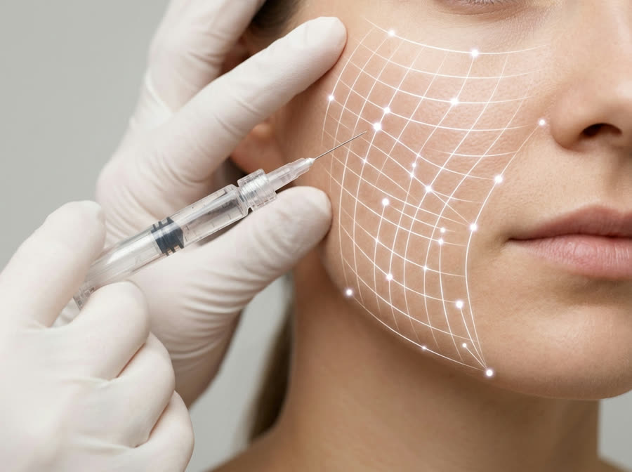 Mapa de precisión sobre el rostro para aplicación de radiesse