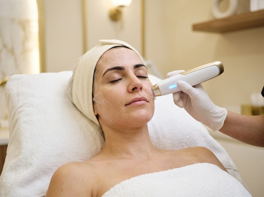 Sesión de tecnología facial con equipo profesional
